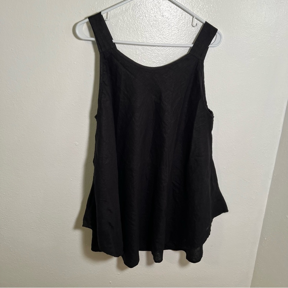 Ali Designer Women's Sleeveless Swing Tunic Mini Dress Black V-Neck Linen A-Line - Picture 4 of 8
